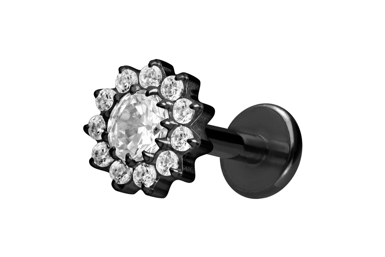 Titan Labret Piercing mit Innengewinde KRISTALLBLUME